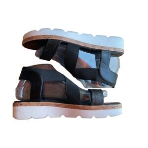 Ninewest Black Strappy Platform Sandals with White Sole